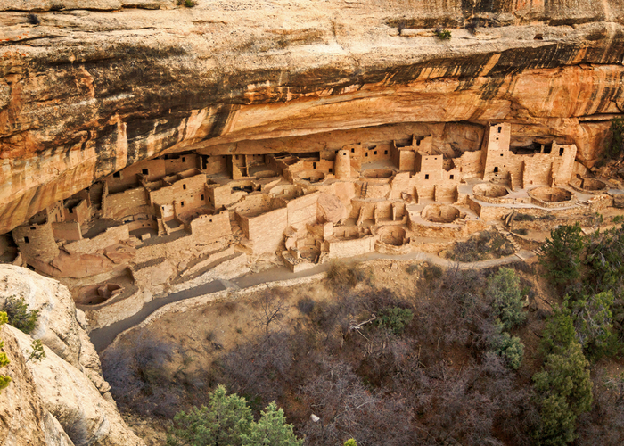 Ancient dwelling carved into the cliffs at Mesa Verde National Park