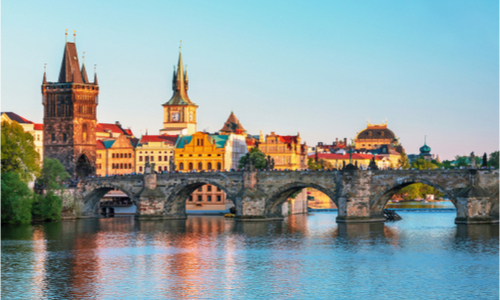 The Charles Bridge, Prague, viewed from the river