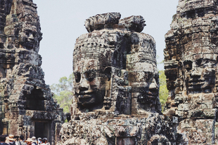 Stone carvings at Angkor Wat temple complex, Cambodia
