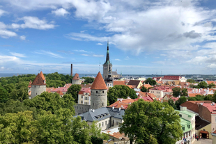 The medieval spires and towers of Tallinn's Old Town in Estonia